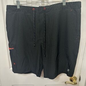 NEW - Stylish Black Swim Shorts with Red Accents